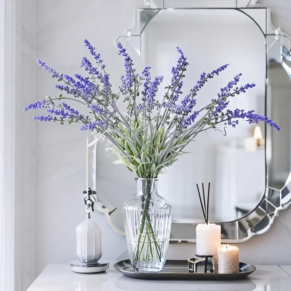 

Artificial Lavender Fake Flowers Wedding Romantic Provence Decoration Nordic Style Vase Flower Arrangement Home Decoration