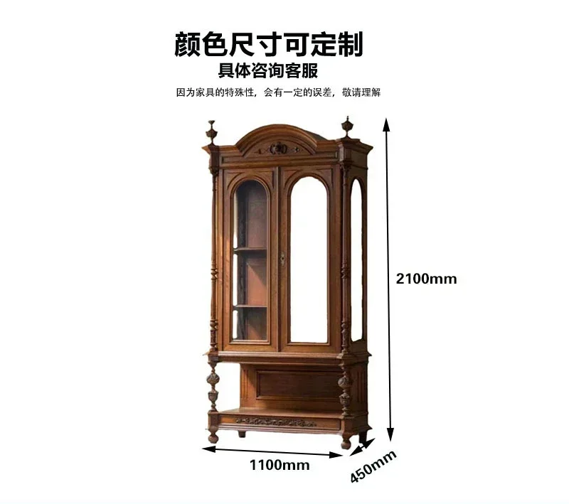 

Side cabinet against the wall Solid wood integrated living room French retro glass Medieval side cabinet American style53