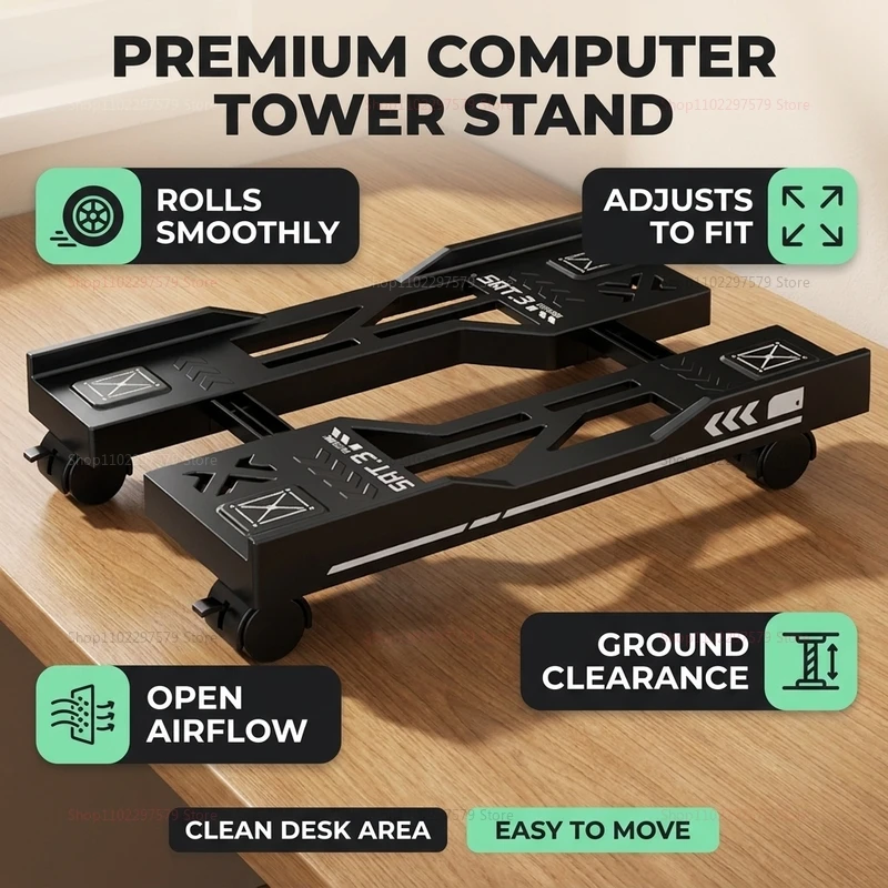 Soporte Móvil para CPU, Soporte para Torre de PC de Material PP con Ruedas Giratorias, Soporte para Torre de Computadora Compatible con la Mayoría de las PC para el Hogar
