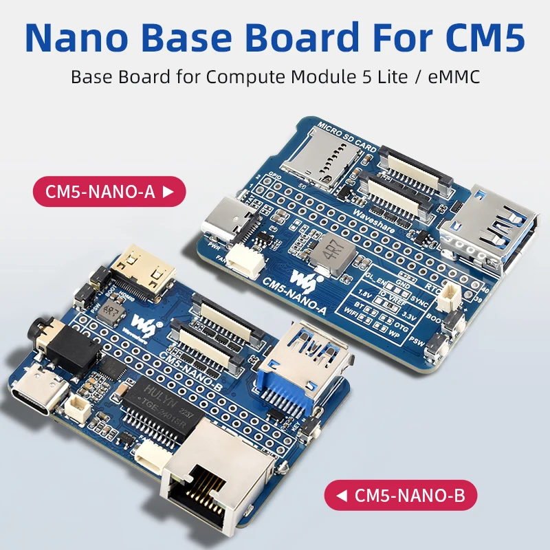 Raspberry Pi CM5 Nano Base Board (A) / (B) Same Size as CM5 Waveshare Mini Expansion Board for Compute Module 5 Lite / eMMC