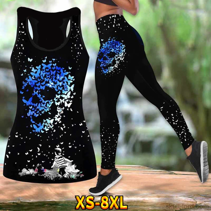 Stylish Printed Tank Top Ladies Summer Gym Running Sexy Yoga Pants Quick Drying Breathable Suit XS-8XL