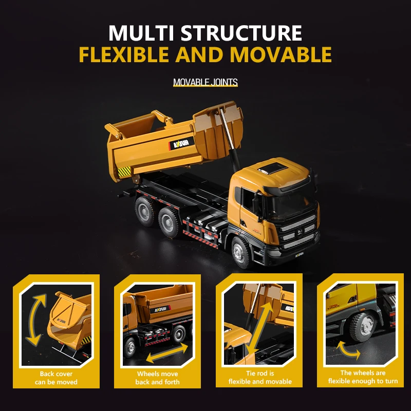 HUINA 1/50 Simulation Alloy Engineering Vehicle Trucks Car Model Construction Unloading Dumper Model Truck Toys Home Decoration