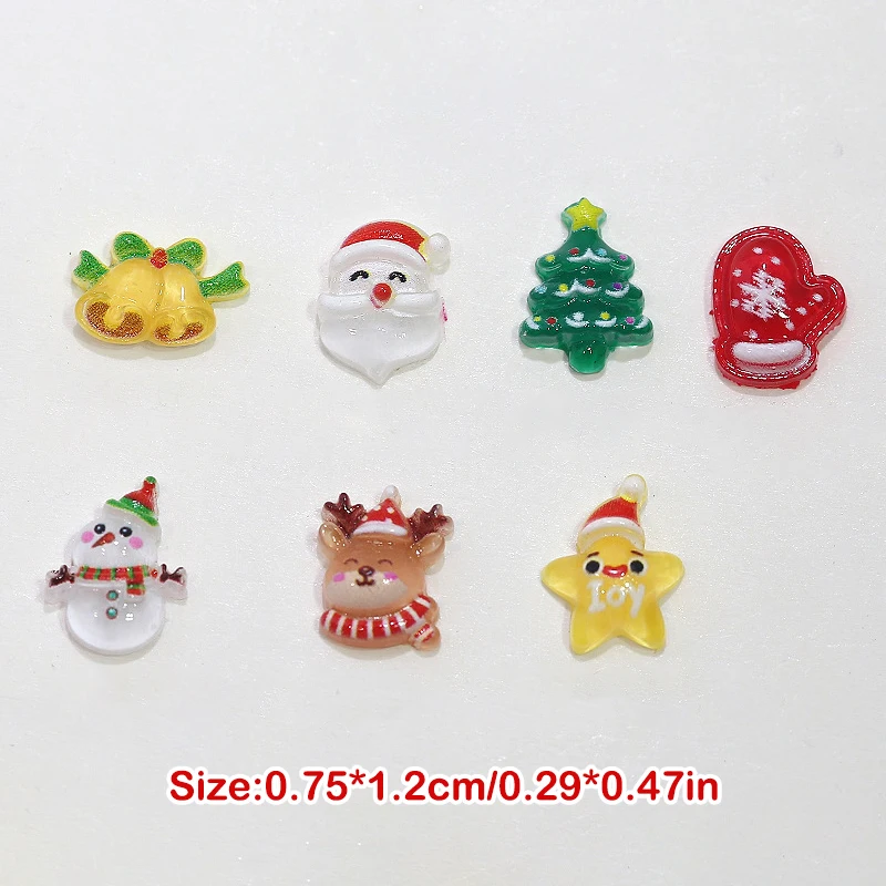 10Pcs Christmas Cartoon Nails Decoration Santa Claus Elk Bell Tree Resin Nail Charms Cute Jewelry Party Decoration Accessories