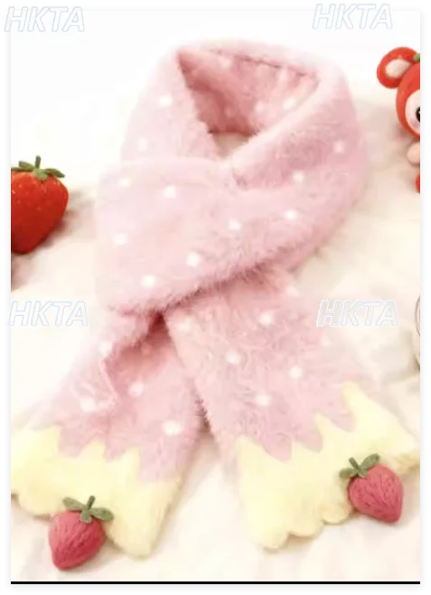 

Cute Strawberry Cake Fluffy Scarf Winter New Warm Kawaii Sweet New Year Christmas Party Birthday Gift Scarf Neck Warmer Scarves