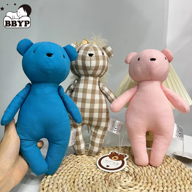 Cartoon Lattice Bear Stuffed Doll Bambi Baby Plush Toys Baby Girls Sleeping Toy Newborn Early Educational Toy for Kids Room Deco