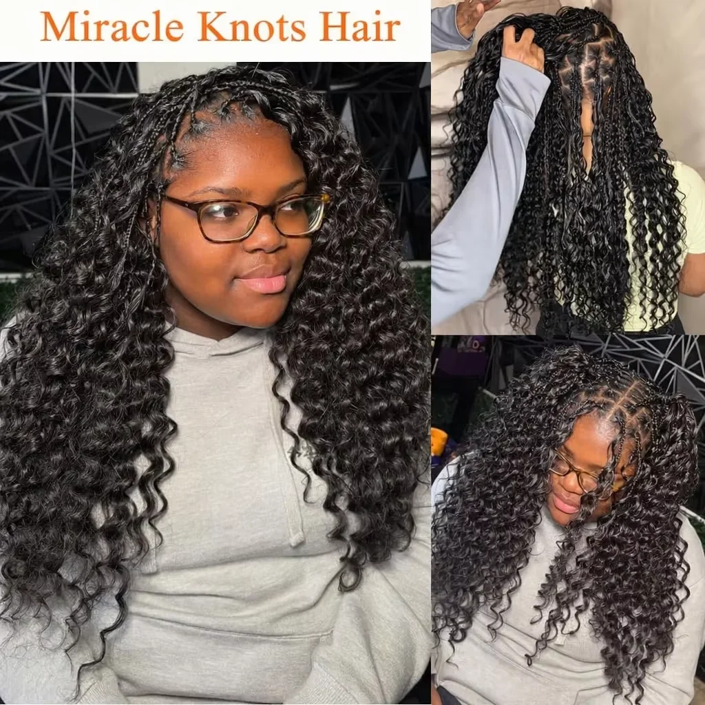 Vorgeteiltes Echthaar in Großpackung zum Flechten, Deep Wave Crochet Echthaar, Knotless Miracle Knots Haarverlängerungen, Boho Braids, unsichtbar, 300g – Detail 5