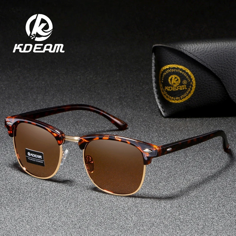 KDEAM Classic Fashion Semi Rimless Polarized Sunglasses for Men Women Luxury Brand Half Frame Leisure Driving Fishing Glasses