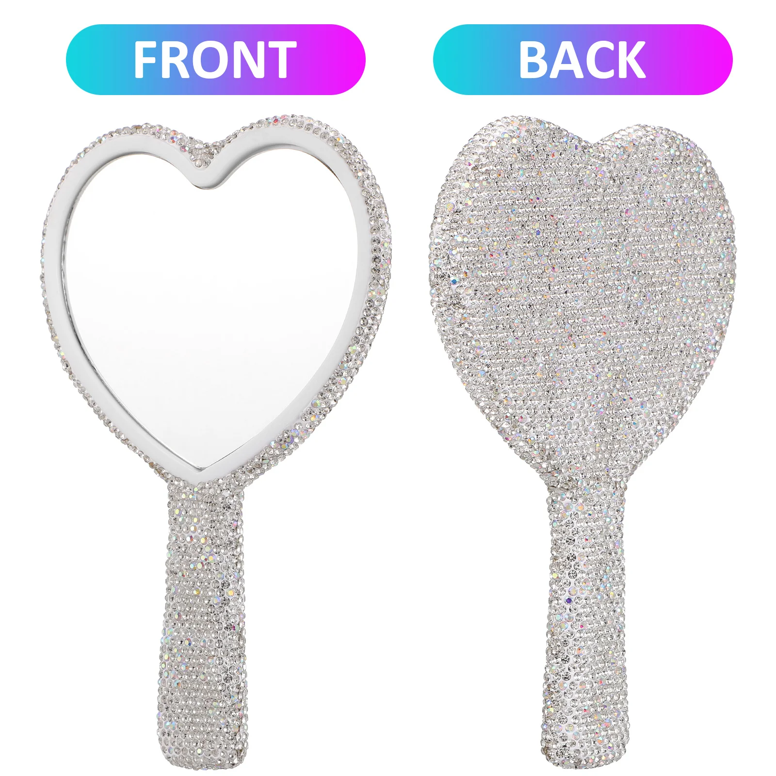 Heart Shape Rhinestone Bling Mirror Single Sided Handheld Portable Travel Makeup Vanity Mirror Handheld Vanity Mirror,