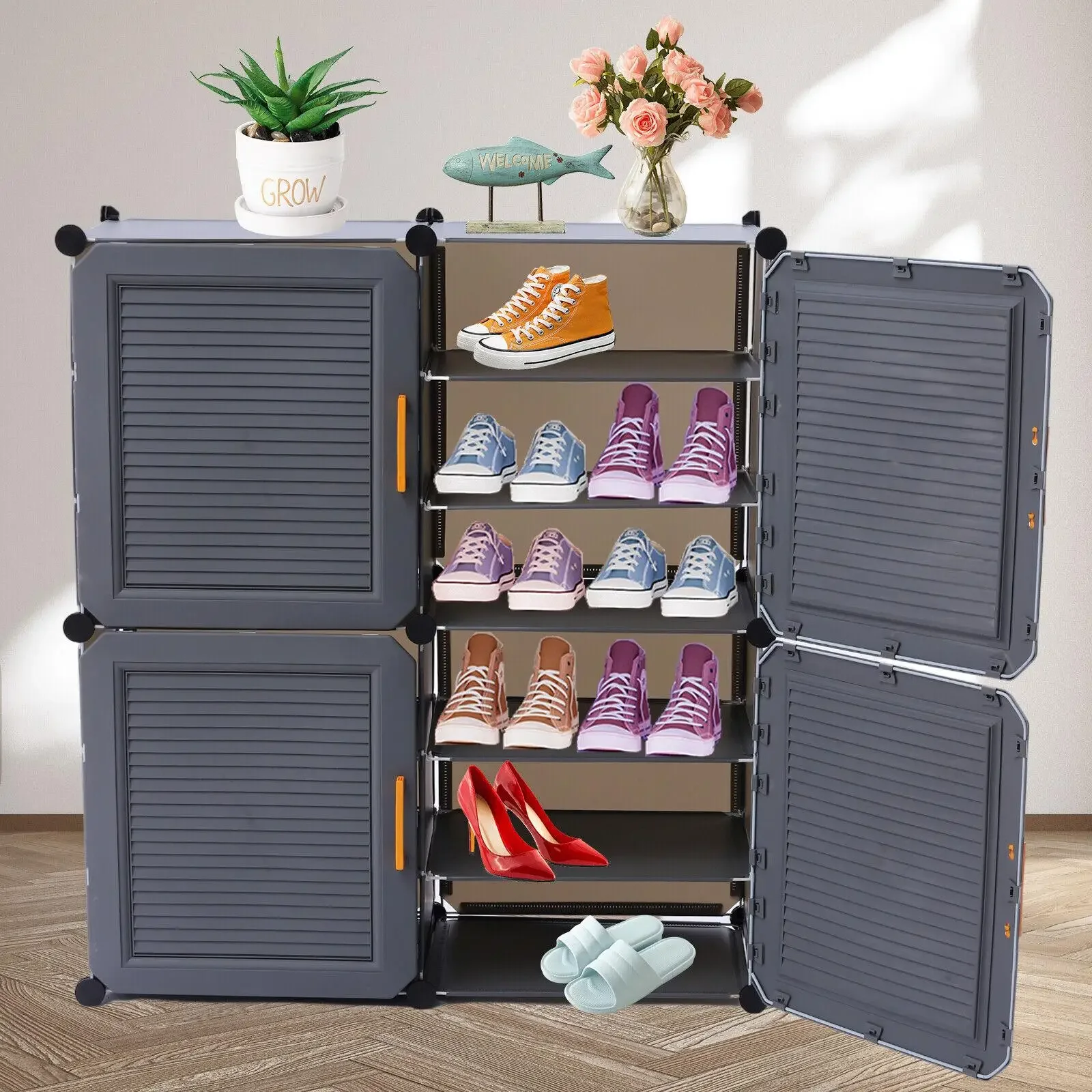 

6 Tiers Shoe Rack Freestanding Shoe Storage Cabinet Entryway Storage Organizer DIY Moisture-proof Shoe Cabinet With Door