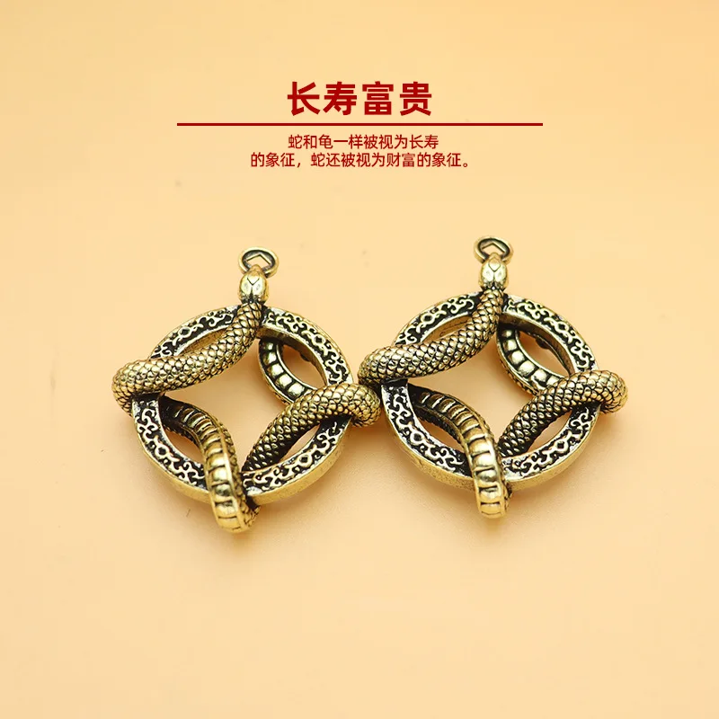 Snake Year Lucky Ring Plate Snake Keychain Pendant Brass Twelve Zodiac Snake Accessories New Year's Day Stall Small Goods