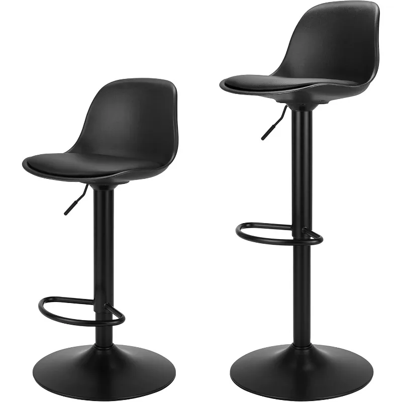 

Set of 2 bar stools, swivel bar stool with footrest and ergonomic PP backrest, adjustable bar, black