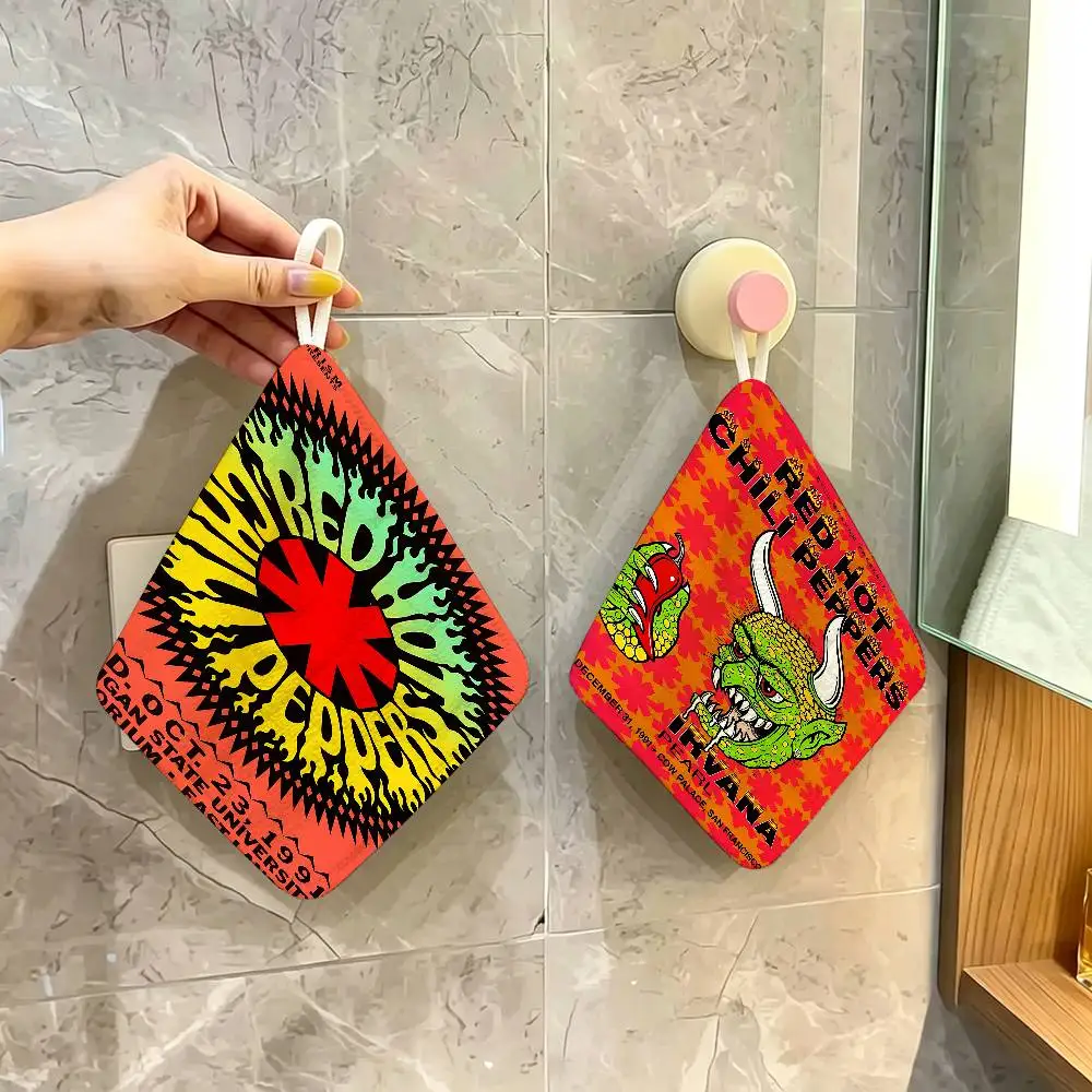 R-Red Hot C-Chili Peppers Polyester Cotton Daily Towel, Hanging Kitchen Hand Wiping Cloth, Durable for Whole House Use
