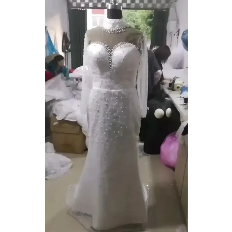 Customized African Sheer Long Sleeves Lace Mermaid Plus Size Applique Gowns With Detachable Dresses Women Lady Elegant Wedding S