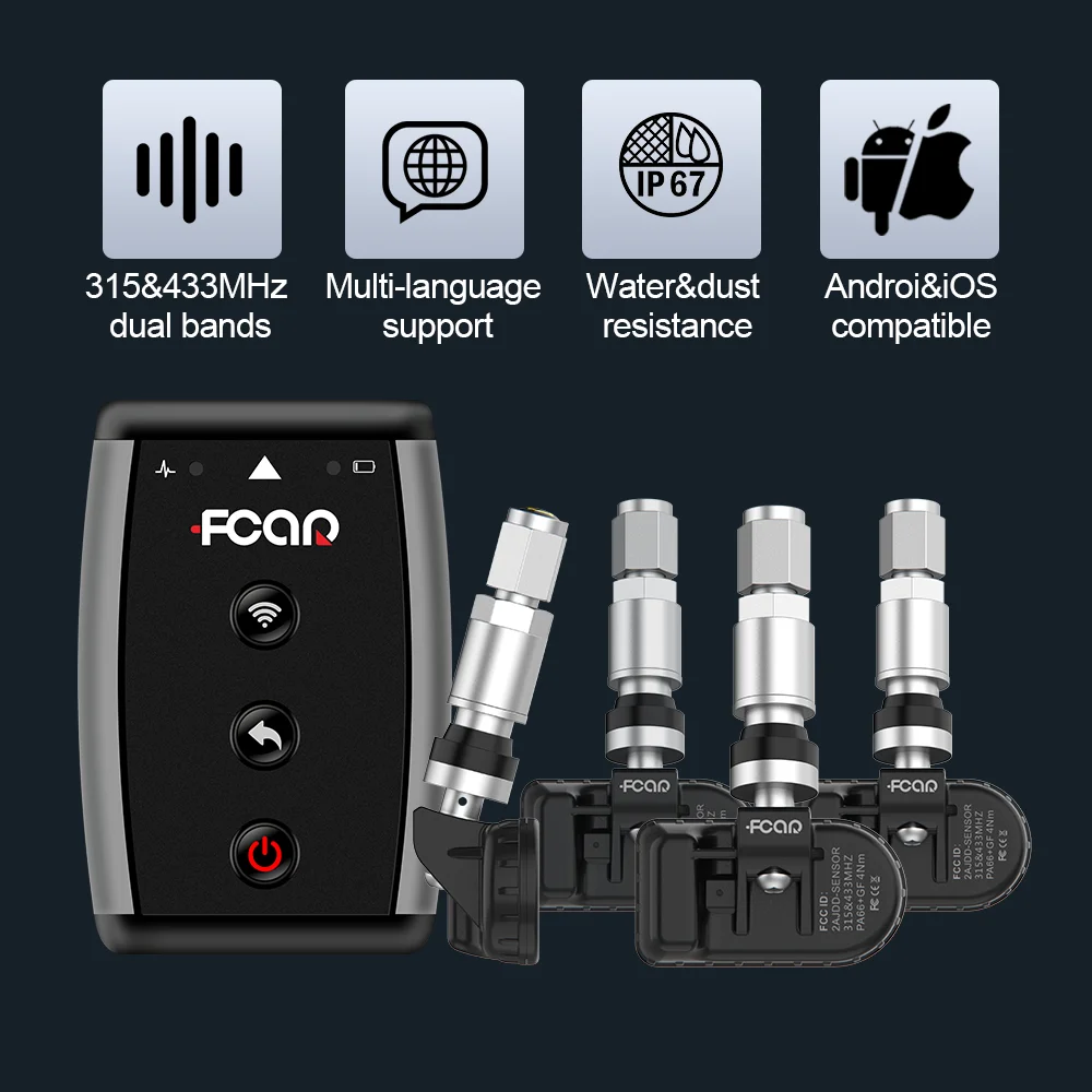Fcar FTP-100 TPMS Tire Pressure Sensor Kit 315MHz and 433MHz Dual Bands with Communication Box and 4PCS Sensors Smart Car Tools
