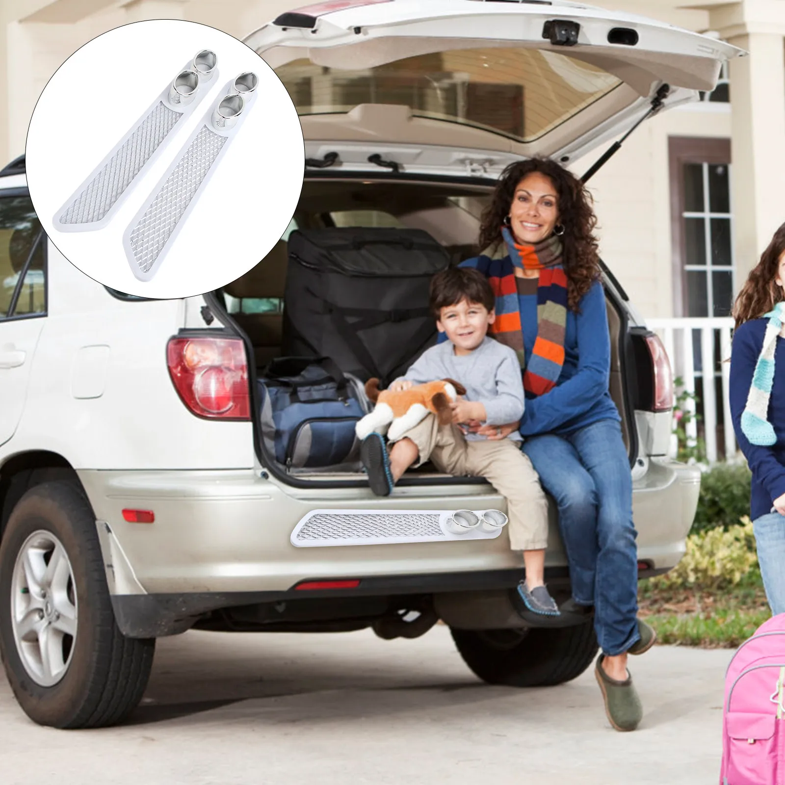 

2Pcs Fake Exhaust Pipe Rear Car Vent Grid Cover Decorative Air Flow Sticker for Universal Auto Accessories White