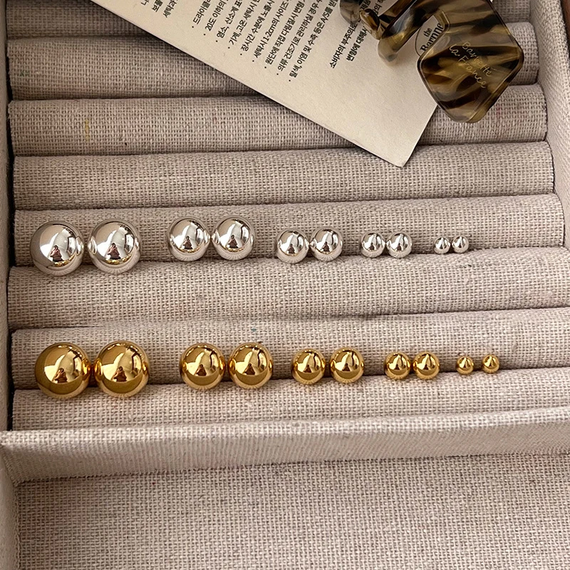 

PONYKISS 925 Sterling Silver 18K Gold 10/12MM Bead Stud Earrings for Women Classic Fine Jewelry Minimalist Geometric Accessories