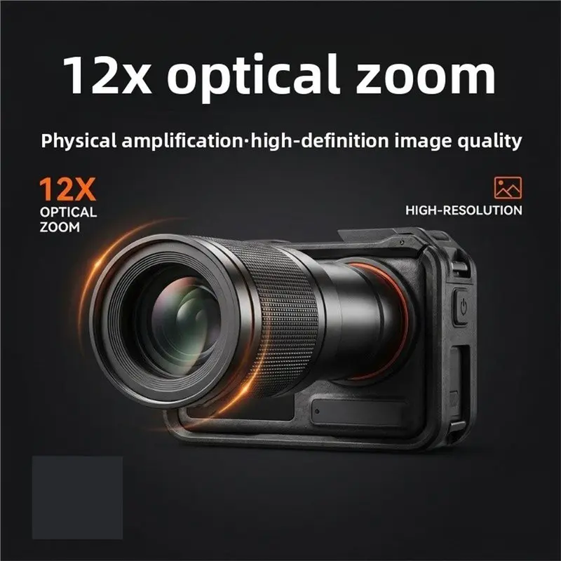 B29C-12X Telephoto Lens For DJI Action 4 5 6, 12X Optical Zoom HD Clarity Quick Mount Portable Outdoor Camera Phone Zoom Lens