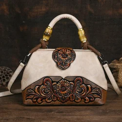 ladies Luxury Handbag 2024 New Vintage Handmade Leather Carved Women tote Bag Versatile Female Shopping Shoulder Crossbody Bags