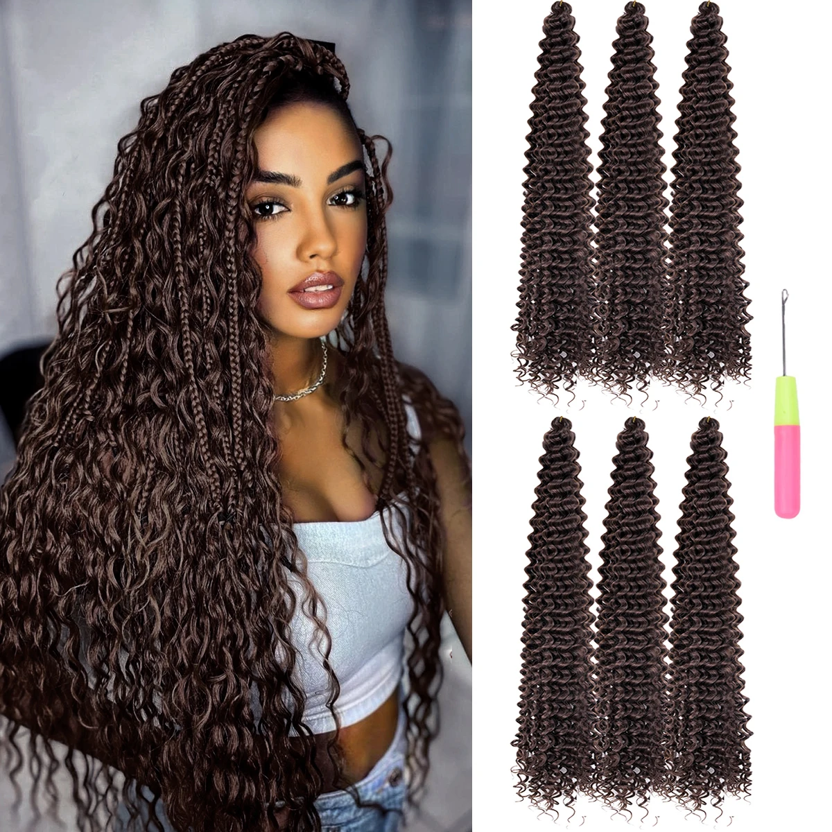 Cabello sintético Afro rizado, trenzas de ganchillo, fibra de alta temperatura, ONDA DE AGUA, extensión de cabello trenzado