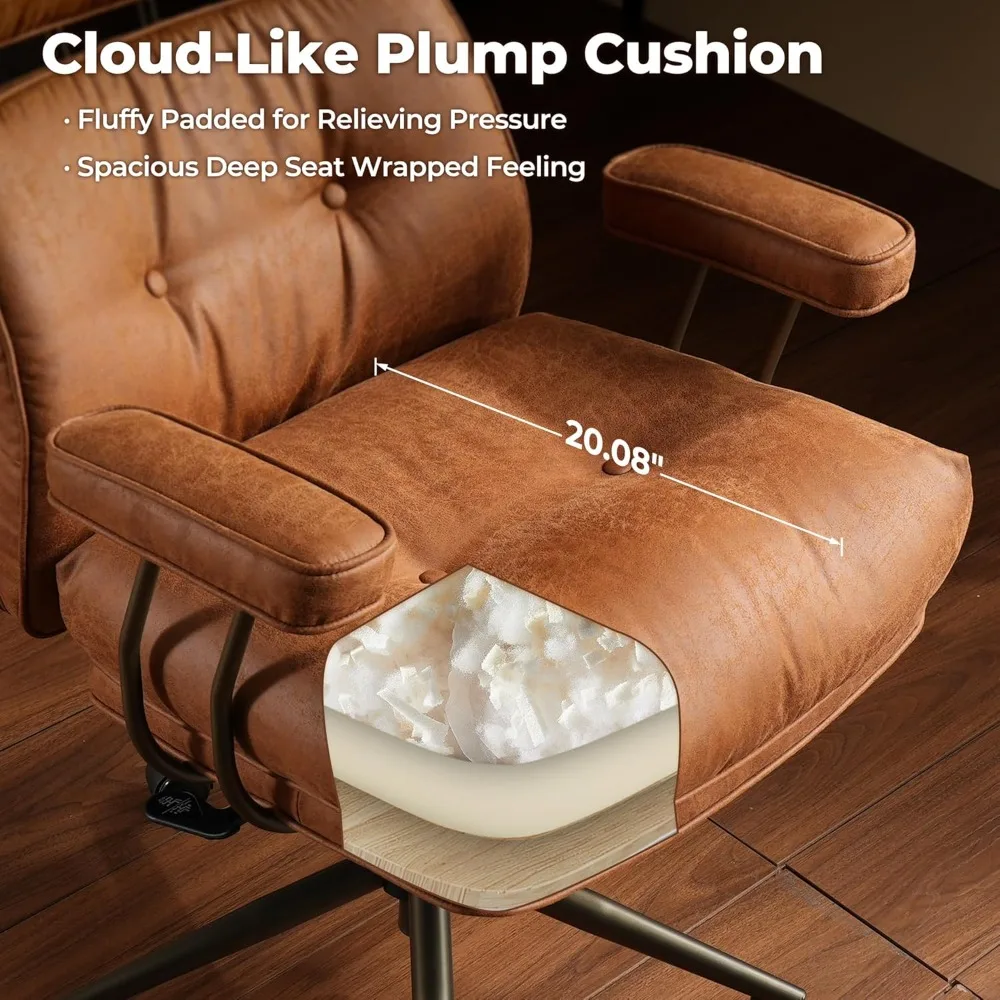 كرسي مكتب منزلي مريح، كراسي جلدية صناعية حديثة في منتصف القرن مع وسائد سميكة، مريح عالي الظهر دوار #6