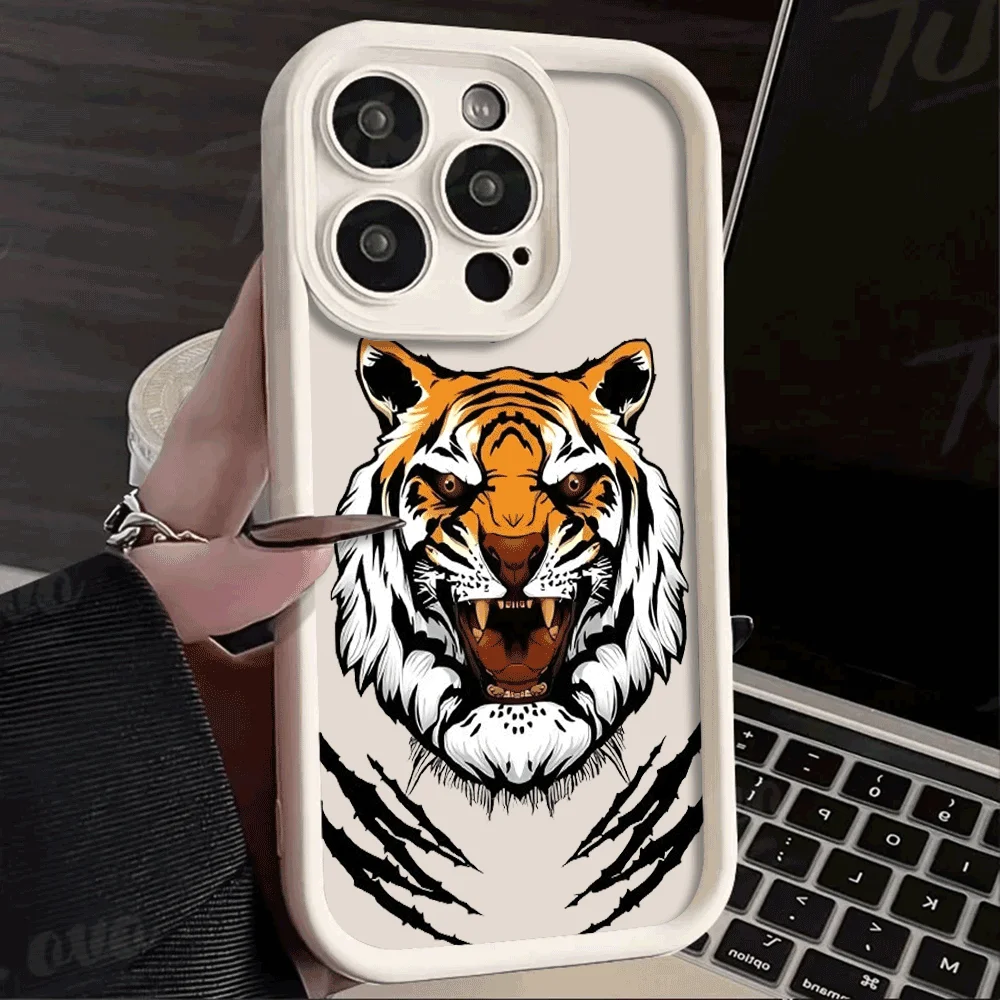 Tiger Head Phone Case For iPhone 14 13 15 Pro Max 11 12 Pro 7 8 Plus X XS Max XR 12 13 Mini SE Shockproof Candy Soft Case Cover