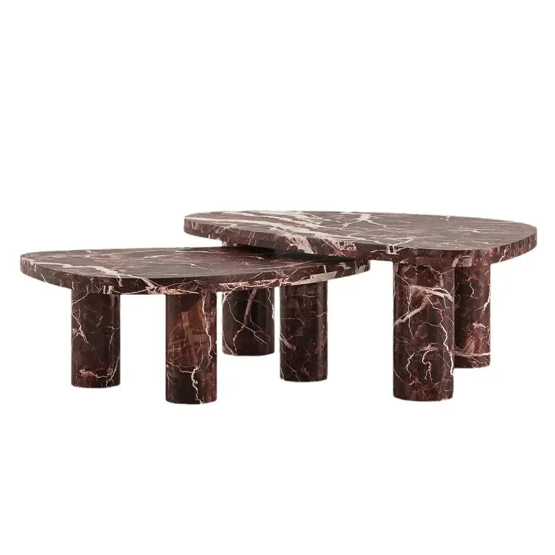 Modern Minimalist Round Coffee Table Purple Red Natural Marble Top Light Luxury Home Living Room Tea Table