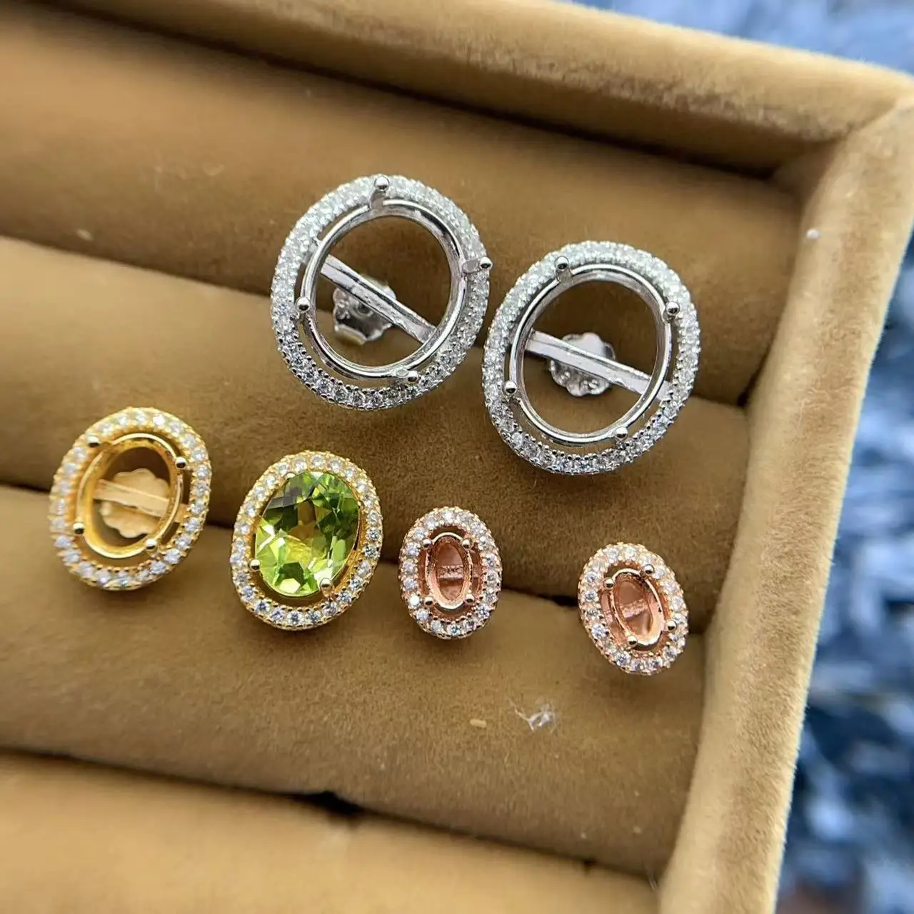 MeiBaPJ البطانة بيضاوي الشكل 3*4/4*6/5*7/6*8/7*9/8*10/9*11/10*12 مللي متر S925 الفضة النقية DIY بها بنفسك فارغة القرط المرأة حلية مجوهرات الزفاف