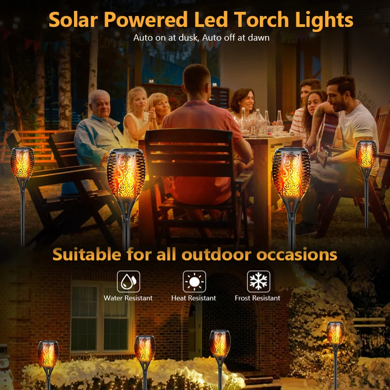 Solar Torch Lights with Flickering Flames Outdoor Landscape Lighting Solar Powered Waterproof for Pathway Yard Patio Lawn