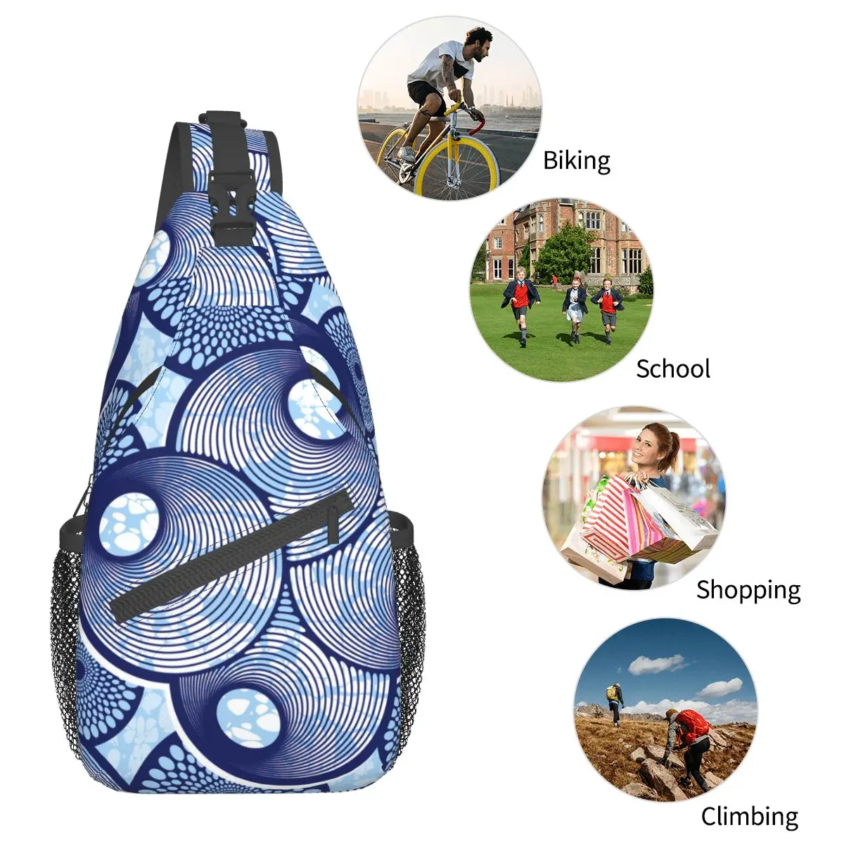 Textile Fashion Crossbody Sling Bags Casual Chest Bag african super wax Shoulder Backpack Daypack for Travel Hiking Sports Bag