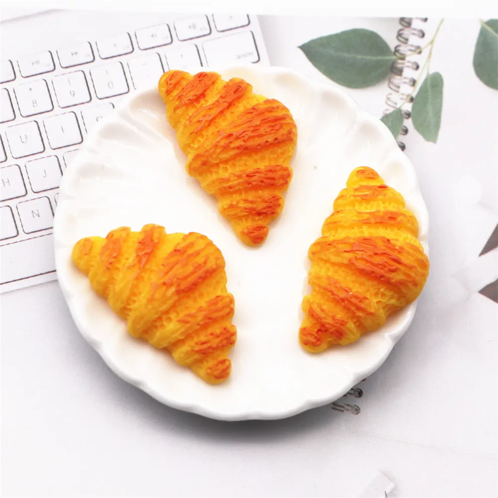 10pcs Kawaii Resin Flatback Cabochon Miniature Simulation Food Bread Croissant  DIY Craft Decoration,16*26mm