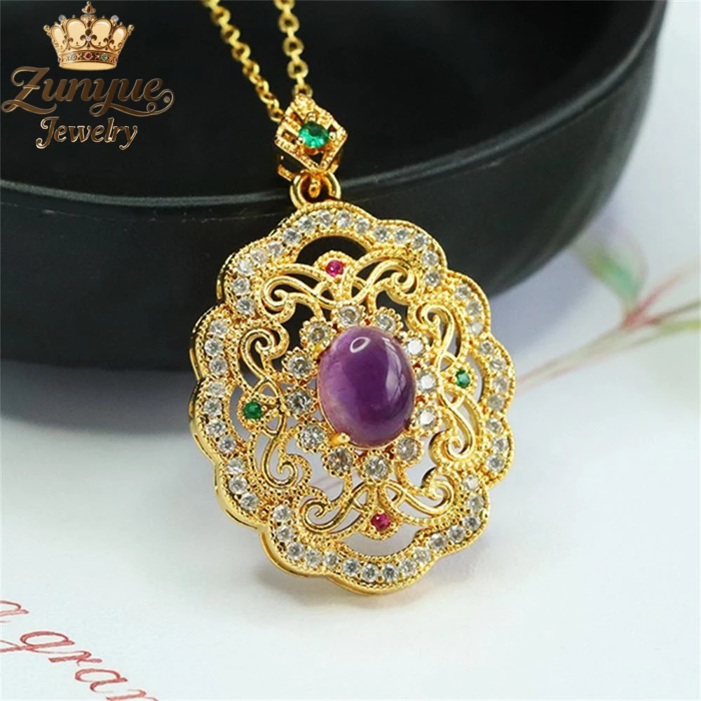 الجمشت الطبيعي Ruyi الجوف التدريجي الماس قلادة فاخرة جودة الأزياء الجميلة مجوهرات رائعة أنيقة سحر شعبية الشباب #3