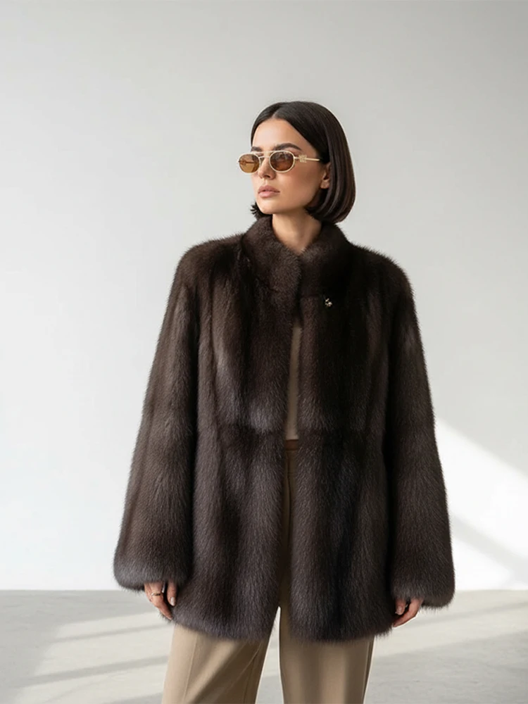 

Пальто из искусственного меха с завязками на талии, женская шикарная теплая куртка с воротником-стойкой и длинными рукавами и карманами, женские зимние повседневные уличные пальто