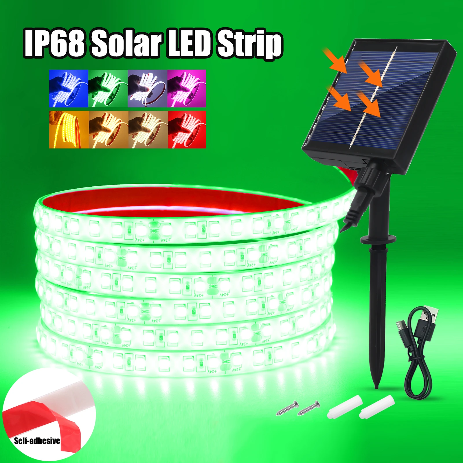 

24V Solar Led Strip Light 2835 120LEDs/m Outdoor IP68 Waterproof Red Green Blue Pink Warm White Self-adhesive Garden Decor Lamps