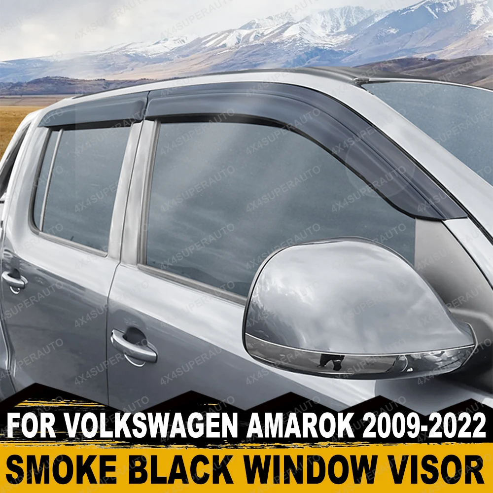 Deflectores de Viento y Lluvia para Ventanas de Volkswagen Amarok 2009-2022, VW Amarok V6 4X4, Accesorios de Estilo para Auto, 4 Piezas, Negro Ahumado