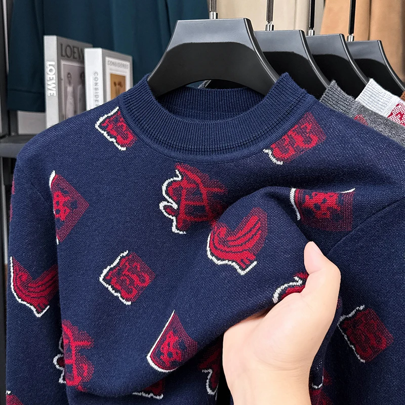 

Высокое качество дизайн свитер с круглым воротником для мужчин осень - зима новая мода индивидуальность граффити молодежный досуг трикотажный джемпер