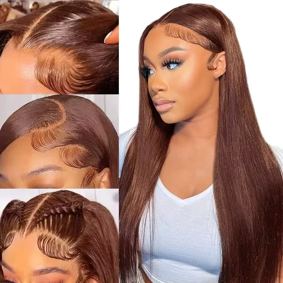 Brown 13x4 HD Lace Frontal Remy Hair Only Melt Skins Brazilian Straight Human Hair 4x4 HD Lace Closure Pre Plucked Free Part