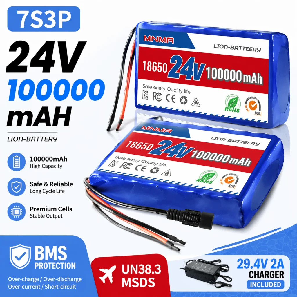 24V 100000mAh 7S3P 18650 29.4V 80000mAh Li-ion Battery Pack for wheelchairs power Li-ion Replacement Battery + free 2A Charger