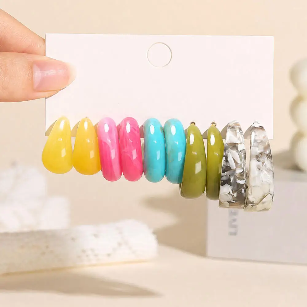 5/15Pairs Acrylic C Shaped Hoop Earring Set Classic Vintage Open C Circle Hoop Earrings Multicolor Fashion Jewelry For Daily