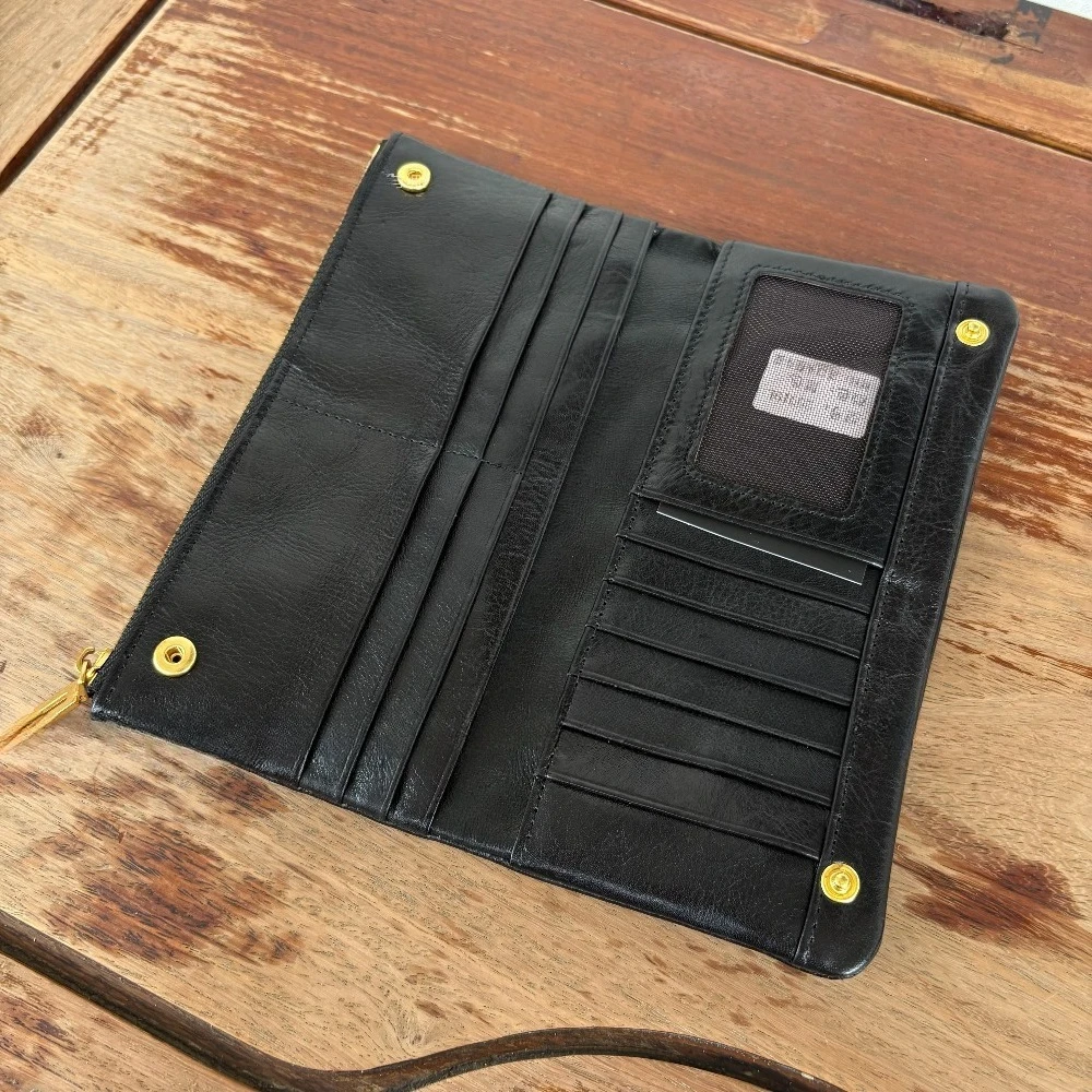 First-layer Cowhide Long Wallet with Integrated Card Holder, Portable Purse and Clutch, Unisex Multi-functional Document Bag - view 3