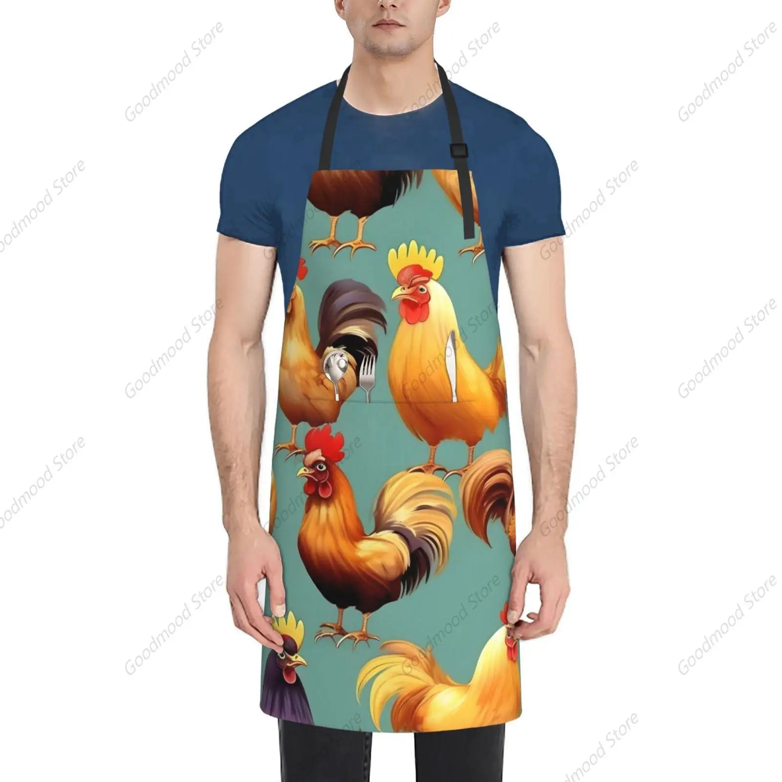 Cute Rooster Chickens Print Cooking Aprons,Adjustable Waterproof Apron,Artist Aprons,Kitchen Cooking For Men Women Chef Adults