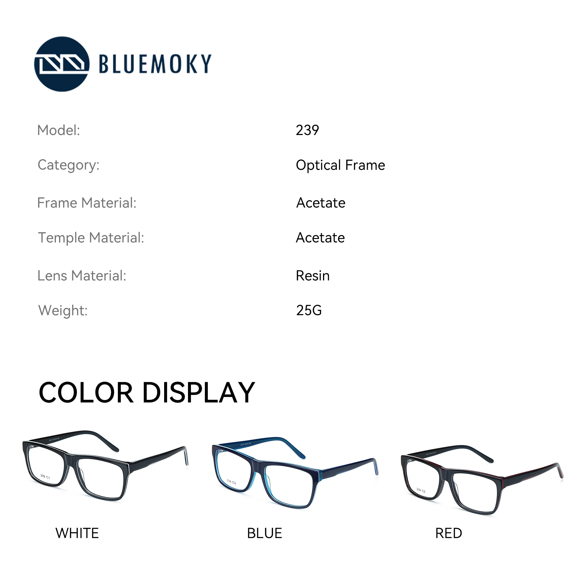 نظارات طبية مربعة من الأسيتات مصنوعة يدويًا من BLUEMOKY لبصريات قصر النظر للرجال، مضادة لتغيير لون متدرج الضوء الأزرق