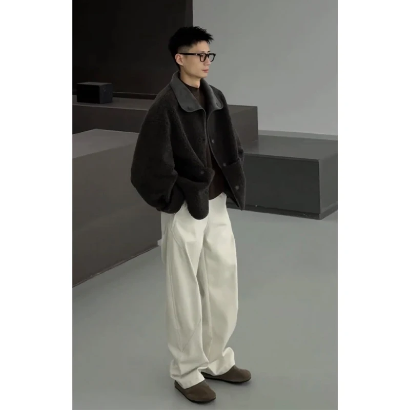 

Двусторонняя замшевая куртка с мехом для мужчин, зимняя модная тенденция, жилет из овечьего меха, хлопковое пальто