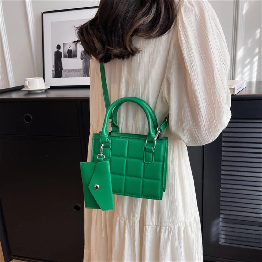 Bolsas de ombro de couro PU padrão xadrez para mulheres, bolsas pretas, pequena bolsa quadrada de telefone, bolsas crossbody de moda inverno