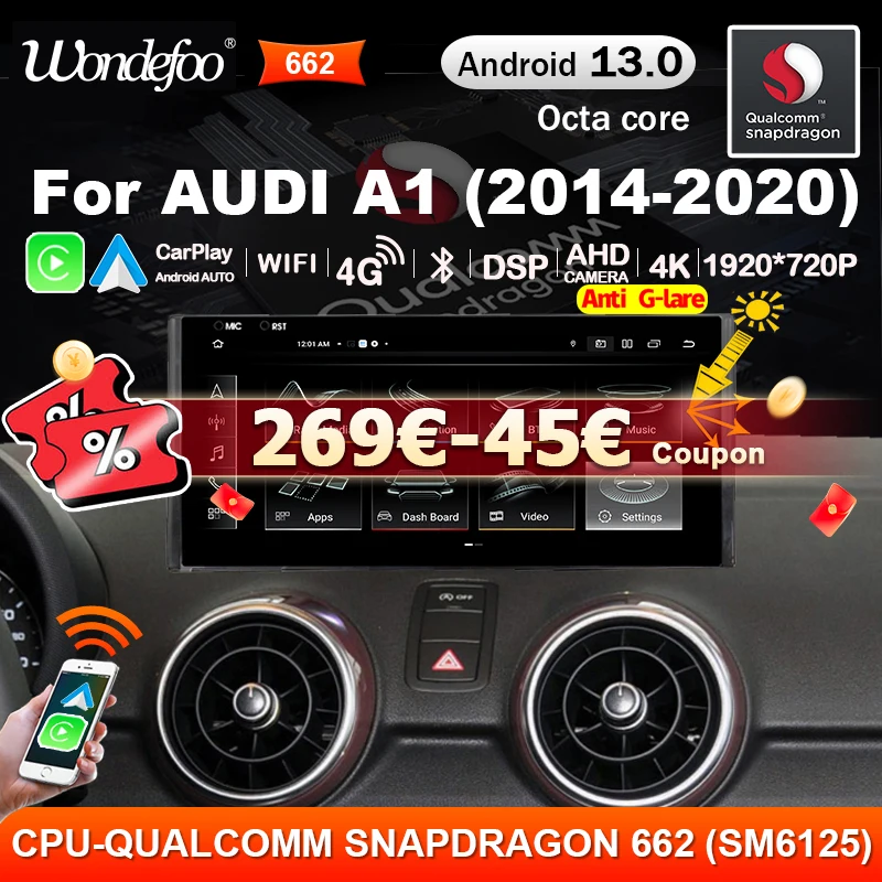 Snapdragon 8 CORE Wireless Carplay Android 13 Auto Car Radio Schermo Per Audi A1 2014-2020 GPS Stereo autoradio Multimediale 4G LTE