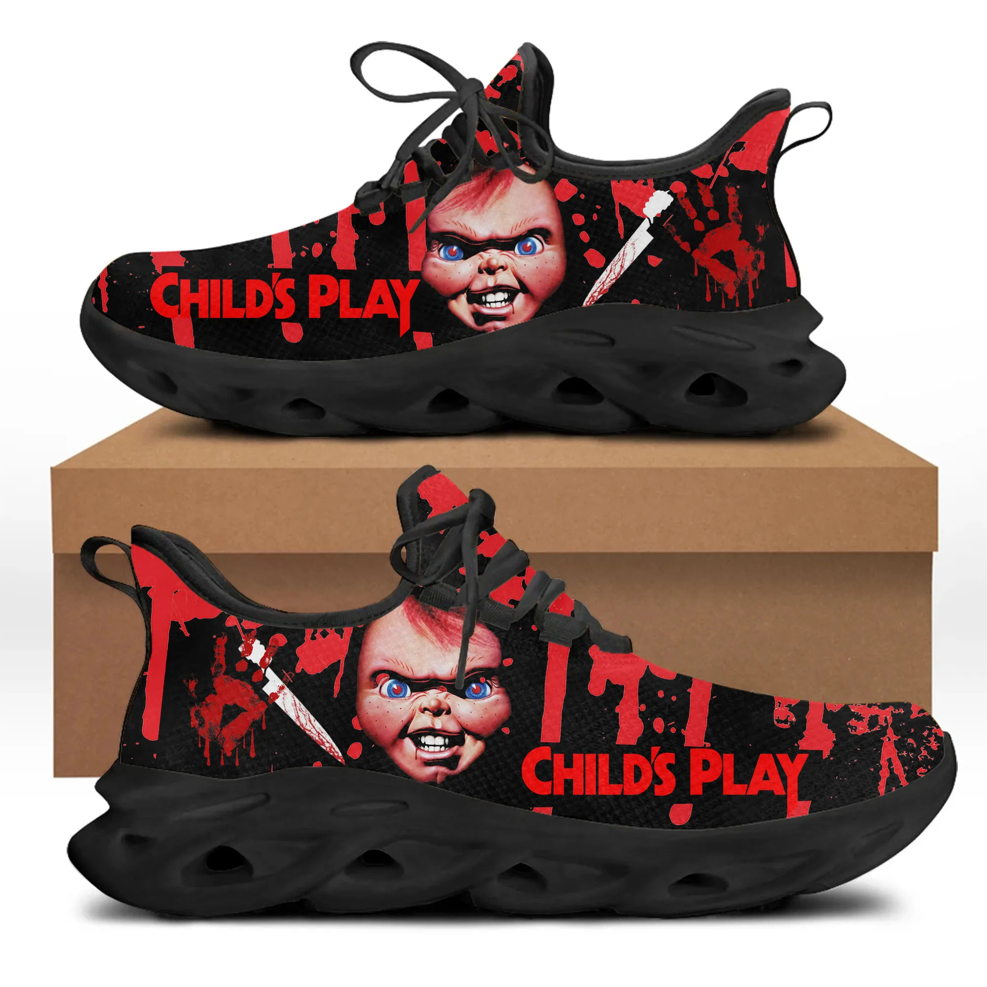 Chucky Horror Movie Sneakers para homens e mulheres, Flats, tênis de corrida, alta qualidade, DIY Sneaker, sapato personalizado, esportes, Childs Play