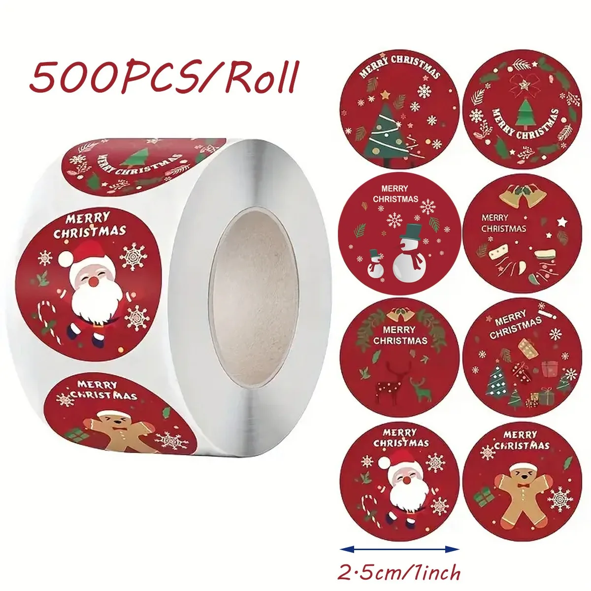 

500Pcs/Roll Merry Christmas Stickers Christmas Theme Seal Labels Stickers For DIY Gift Baking Package Envelope Stationery Decor