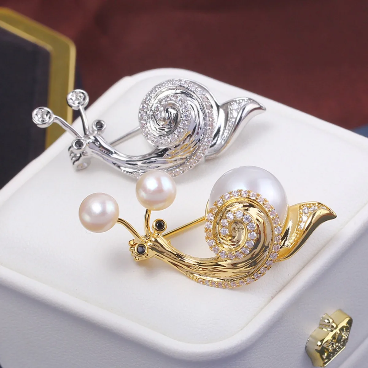 Brass Gold Plated Snail Brooch Blank, Cute Style, DIY Mabe Pearl Corsage Pin For Coat, Cross-border Supply