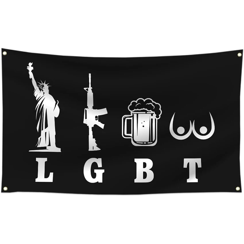LGBT-ليبرتي البنادق البيرة الثدي الجدار الشنق ، علم مضحك للنوم ، نسيج ملصق ، حفلة كلية ، ديكورات داخلية وخارجية ، 3x5FT