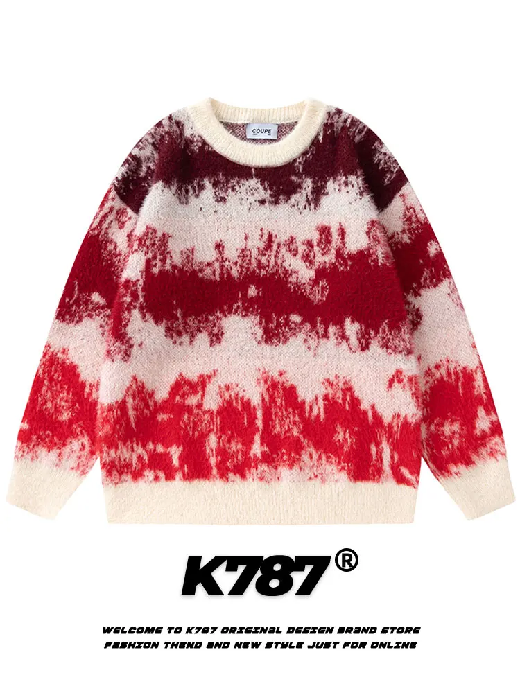 

KKyesiou Американский ретро-свитер в полоску, оверсайз, повседневный, для пар, с длинным рукавом, круглым вырезом, в стиле молодежной энергии