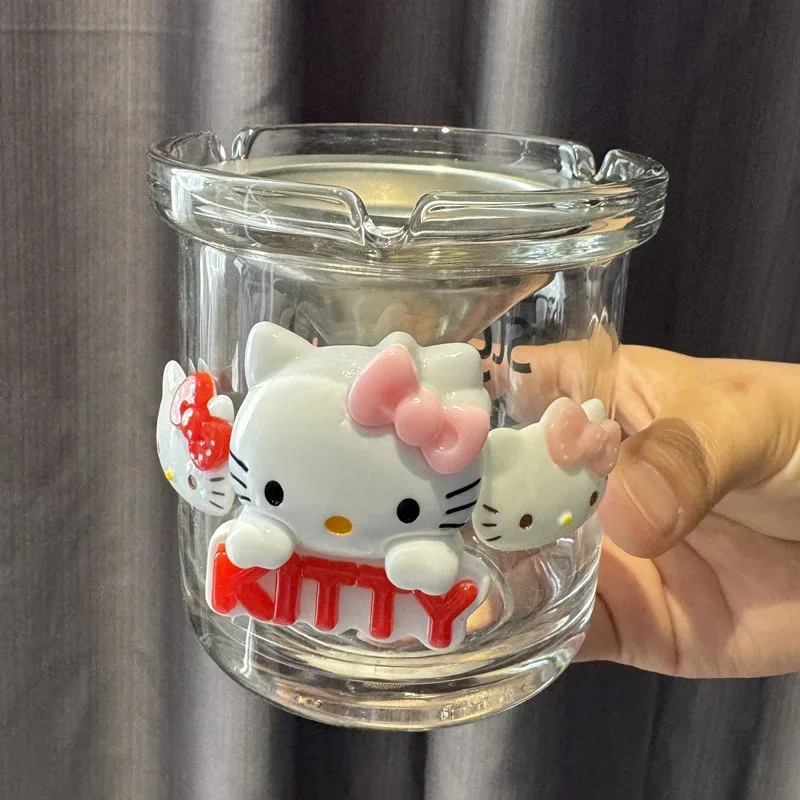 Hello Kitty Cute Funnel Ashtray Kawaii Anime Accessories Home Drawing Room Office Car Soot Dustproof Glass Ashtray Cartoon Gifts